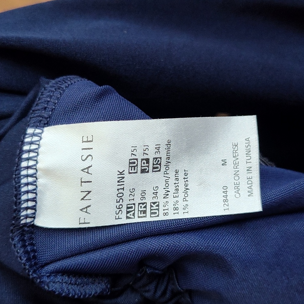 Fantasie Ink San Remo Plunge, Navy Blue One Piece Tankini Top Only 36I - Picture 5 of 7